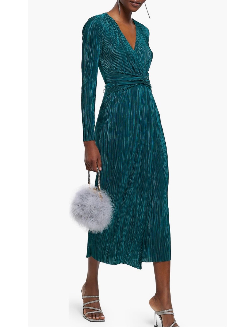 River Island Emerald Teal Pleated A Line Midi Dress Size 10
